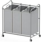 SimpleHouseware 3-Bag Laundry Sorter Heavy Duty Rolling Cart, Grey