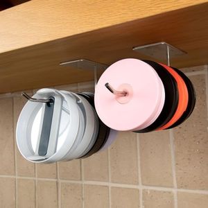 ELYPRO - Tumbler Lid Organizer, 2-Pack - Under-Cabinet Cup Lid Holder for Stanley, Yeti, Hydro Flask, Universal Self-Adhesive or Mounting Hook for Kitchen, Steel (Straw Lids)