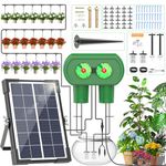 TRJZWA Solar Irrigation System, Garden Drip Irrigation System Split Double Pump, 6 Watering Timer Modes, Suitable for Indoor & Outdoor Balcony Garden Plant Automatic Watering System with 30 Drippers