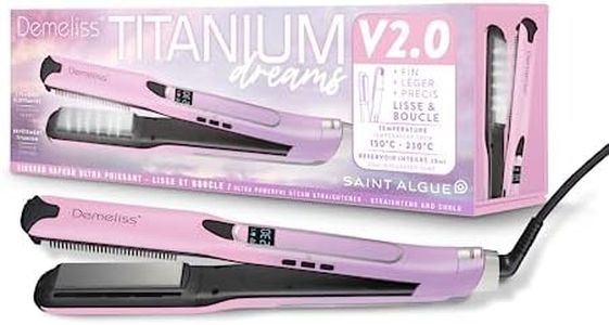Demeliss - Lisseur Vapeur Titanium V2.0 - Plaques Flottantes Fines, Légères et Ergonomiques - Vapeur Ultra Puissante - Fer à Vapeur 2 en 1 Lisseur/Boucleur - Tous Types de Cheveux