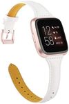 TOYOUTHS Leather Strap Compatible with Fitbit Versa/Versa 2 Bands Women Men Slim Genuine Leather Wristbands Replacement for Versa Lite Edition/Versa SE Classic Accessorie (White+Rose Gold Buckle)