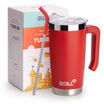 Mollcity Kids Tumbler with Handle-20 oz Stainless Steel Double Wall Vacuum Insulated Cup with Leakproof Lid and Straw Travel Coffee Mug with Silicone Pad Non Slip (Canyon Red)