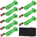 8 Pack Reflective Nylon Rope, Kulannder 4mm Reflective Tent Rope Cord Lightweight Tent Guy Ropes with Aluminum Tensioners Adjuster for Outdoor Camping Hiking Awning Tents (13 feet, Green)