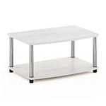 Furinno Turn-N-Tube No Tools 2-Tier Elevated TV Stands, White Oak, Stainless Steel Tubes