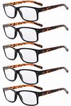 Eyekepper Mens Vintage Reading Glasses-5 Pack Black Frame with Tortoie Arms Glasses for Men Reading, Reader Eyeglasses Women