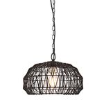 Novogratz x Globe 44759 1-Light Outdoor Plug-in Pendant Light, Black Woven Fabric Shade, Matte Black, Designer Black Fabric Hanging Cord, E26 Base Socket, Kitchen Island, Café, Ceiling Hanging Light