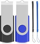 2Pack 8GB USB 2.0 Thumb Flash Drives Swivel Design Pen Memory Stick Fold Storage (Black/Blue With Lanyard)