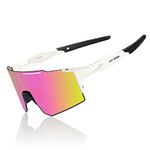 Polarized Cycling Glasses, UV 400 Sports Sunglasses, Windproof Biking Goggles for Running Hiking Golf Fishing Driving (Pink)