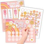 Hadley Designs Retro Potty Training Chart for Toddler Girls - Potty Training Sticker Chart for Girls, Sticker Chart for Kids Potty Training Reward Chart, Kids Reward Chart