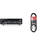 Behringer UMC22 audiophile 2x2 USB audio interface with Midas microphone preamp & Stagg SMC3 3m XLR to XLR Plug Microphone Cable, Black