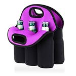 JuxYes 6 Pack Neoprene Beer Bottle Cooler Tote Bag - Extra Thick Beer Bottle/Can/Beverage Carrying Bag, Insulated Baby Bottles Tote Sleeve,Black+Purple