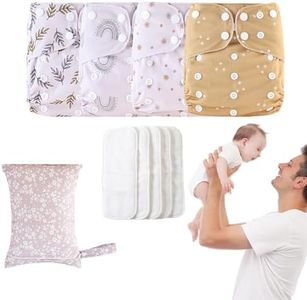 Cloth Diapers for Babies, Adjustable Reusable Baby Cloth Diapers, 4X Waterproof Cover, Absorbent & Breathable Liners with 4 Inserts & 1 Wet Bag, Prevents Staining