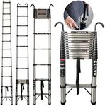 Extend & Climb Telescopic Ladder 5 Meter with Detachable Ladder Hooks for Home Roof Electrical Work,Heavy Duty Stainless Steel Telescopic Step Ladder,Portable Extension Folding Ladder,Max Load 330Lbs