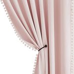 Pink Half-Blackout Curtains 54" Pink Pompoms Curtain Panels for Nursery Room Darkening Thermal Curtain Drapes for Baby Girls Room, Pencil Pleat 50"w 2pcs