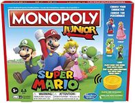 Monopoly Junior Super Mario Edition Board Game, Fun Kids' Game Ages 5 and Up, Explore The Mushroom Kingdom as Mario, Peach, Yoshi, or Luigi - English & French (Amazon Exclusive)