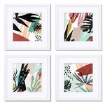 ArtbyHannah 10x10 Inch Bathroom Framed Wall Art with Botanical Abstract Tropical Plant Decorative Prints White Picture Frame Set with Mat for Bedroom Washroom Home Decor 4 Panels