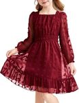 Arshiner Girls Dresses Long Sleeve Square Neck Swiss Dot Casual Flowy Dress
