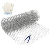 Feizeisun Floristry Chicken Wire, Chicken Wire Mesh 350mm x 1m 1 Roll, Lightweight Galvanized Hexagonal Garden Wire Netting Fence for DIY Craft and Garden Protection, with Cutting Pliers and Gloves