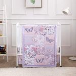 La Premura Pastel Purple Butterfly Baby Nursery Mini/Portable Crib Bedding Set for Girls, 3 Piece Crib Sets for Mini Crib, Purple and Pink