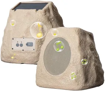 Outdoor Rock Speaker 60W Deep Bass Multi-Sync up to 100 Speakers Auto-Pairing, IPX7 Waterproof Solar-Powered with LED Lights Perfect for Pool, Garden, Patio, Ideal for Music Entertainers - 2 Pack