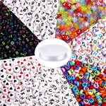 1900pcs 7 Colors Round Letter Beads Acrylic Alphabet Number Beads with 1 Roll Elastic Crystal String Cord for Jewelry Making DIY Necklace Bracelet (7x4mm)