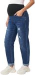 OUGES Women's Maternity Pregnancy Jeans Pants Cotton Cute Ripped Denim Work Jeans Over Belly Loose Barrel Leg Slim Tall Petite Casual Fit Pockets Maternity Clothes Outfits Mom Jeans 2026(Dark Blue,L)