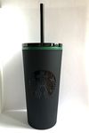 STARBUCKS Tumbler Cold Cup with Straw, Matte Black with Green Rim, 12 fl oz