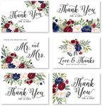 Hadley Designs 24 Navy Floral Burgundy Wedding Thank You Cards With Envelopes From The New Mr And Mrs Cards - Mr And Mrs Thank You Cards Wedding With Envelopes, Bride Thank You Wedding Cards