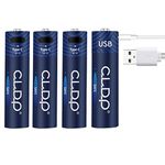 USB Rechargeable AAA Batteries Fast Charging USB-C High Power 1.6v Long Life 1600+ Cycles High Capacity 500mWh Eco-friendly ZnNi Pack of 4 + Dual-Cell USB-C Charging Cable