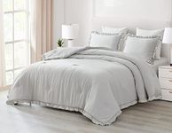 Chezmoi Collection Nora 3-Piece Ruffled Edge Trim Soft Washed Microfiber Comforter Set (Queen, Light Gray)