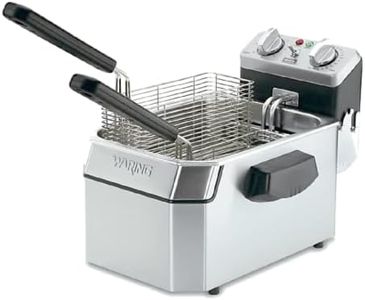 Waring Commercial WDF1000 Heavy Duty 10 lb. Single Basket Deep Fryer , Includes 3 Fry Baskets & Night-Cover-1800W, 120V, 5-15 Plug,Silver