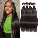 Huarisi 4 Bundles Brazilian Straight Hair, Human Hair Straight Bundles Weaves 12 14 16 18 Inch, 7a Unprocessed Virgin Hair for Black Women Full Head Sew in Weaving Double Weft