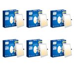 PHILIPS Ultra Glow 15-watt Square LED Downlighter | 3 colors in 1 Recessed LED Downlight | LED Ceiling Light for Home and Hall | Cut Out: 6 inch, Color: Tunable White, Pack of 6