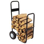 Sunnydaze Outdoor Firewood Log Carrier Cart with Pneumatic Tires - Black Steel Rolling Log Trolley Cart For Log Storage