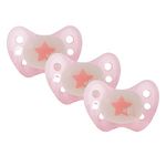 Dentistar® Night Latex Soother Set of 3 - Size 3 for 14+ Months - Latex Soother with Dental Step - Pink with Star Motif - Glow in The Dark - BPA Free Baby Accessories - Made in Germany