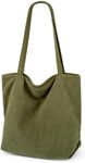 Iioscre Corduroy Tote Bag for Women,Hobo HandBags with Zipper,Large Capacity Casual Shoulder Handbags with Inner Pockets