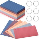 Epakh 300 Pieces Index Cards Flash Cards with Rings Punched Index Cards Flashcards On a Ring for Studying Ruled Note Cards for Adults Kids Home Classroom Office (Novel Colors,3 x 5 Inch)