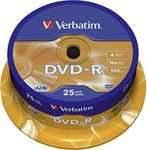 Verbatim DVD-R Discs 25 Spindle Pack, Bulk Pack 25 x DVD-R Blank Discs with AZO Protection Against UV, 16x Speed, 4.7 GB