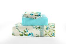 NZ Olivia Floral Pattern Flannelette 100% Natural Brushed Cotton Thermal Fitted and Flat Sheet Set With Pillowcases (Teal, King Size Sheet Set)