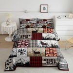 Plaid Deer Elk Bear Wolf Comforter Set for Girls Boys Rustic Cabin Farm Forest Camping Hunting Comforter Farm Forest Bedding Set Farmhouse Lodge Duvet Set King Size Quilt Boys