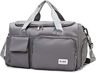 FAMEWORLD Nylon 44 cms Imported Travel Duffle Bag Sports Gym Shoulder Bag for Women with Wet Pocket & Shoe Compartment Weekender Overnight Travel Luggage Bag (44 x 18 x 29 cm) (Grey)