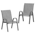 Amopatio Patio Chairs Set of 2, Outdoor Stackable Dining Chairs for All Weather, Breathable Garden Outdoor Furniture for Backyard Deck, Grey