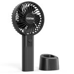 COSTAR Handheld Fan, Brushless Motor Portable Hand Fan with Fan Base, 3 Speeds USB Fan, 1800mAh Battery Rechargeable for Summer and Travel Use by Women and Men (Black)