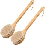 2 pcs Shower Brush, Bamboo Long Handle Natural Bristles Scrubber Body Exfoliator, Natural Bristle Scrubber for Back Use Wet or Dry (Long Handle)