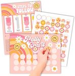 Hadley Designs Retro Potty Training Chart for Toddler Girls - Potty Training Sticker Chart for Girls, Sticker Chart for Kids Potty Training Reward Chart, Kids Reward Chart