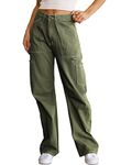 Dokotoo Cargo Pants Women High Waisted Baggy Wide Leg Pants 6 Pockets Casual Going Out Pants Ladies Loose Straight Leg Trouser Pant Green Size 16