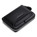 Mens Genuine Leather Zipper Wallet RFID Secure Large Capacity Multi-card Leather Wallets for Men and Extract card, Vegetable tanned leather black, Draw Card Wallet