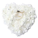 Wedding Ring Pillow, White Ring Pillow Lace Crystal Rose Wedding Heart Ring Box Ring Holder