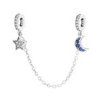 GOUWO Safety Chain with Star and Moon 925 Silver Charms for Bracelets and Necklaces Fit Pandora Bracelets Birthday Halloween Mother's Day Valentine's Day Gifts for Women Mom