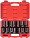 TEKTON 1/2 Inch Drive Deep 6-Point and 12-Point Axle Nut Impact Socket Set with Case, 14-Piece (27-39 mm) | SID92341